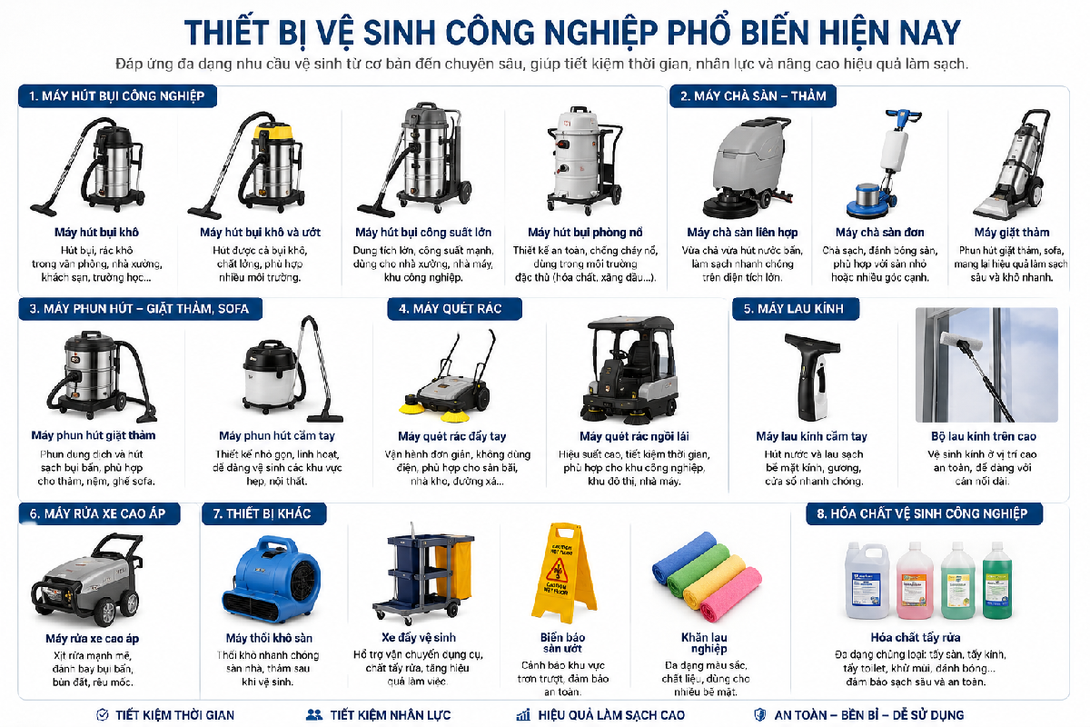 Những Dụng Cụ Vệ Sinh Công Nghiệp Được Sử Dụng Nhiều Nhất
